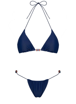 Selbie Beaded String Bikini Bottom Navy