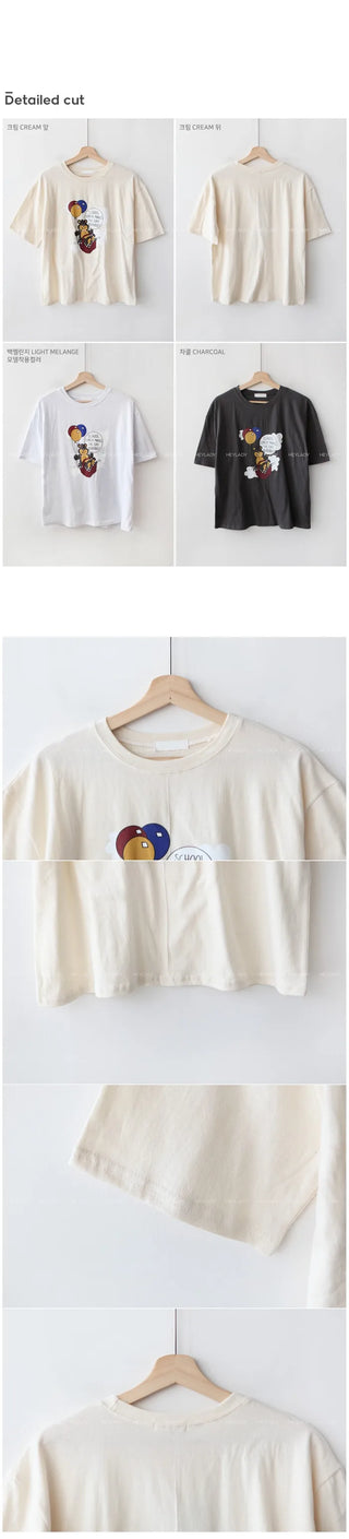 Printed cotton short-sleeved T-shirt