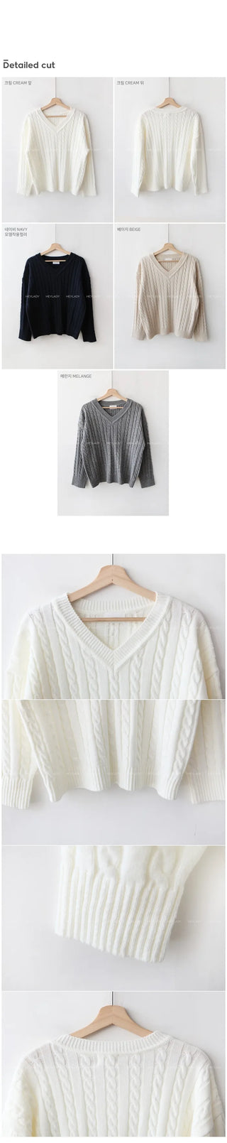 Cable V-neck knit top