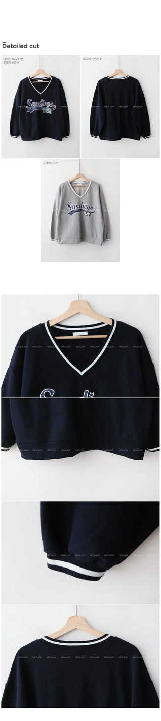 Lettering V-neck sweatshirt
