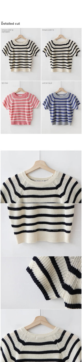 Striped short-sleeved knit top