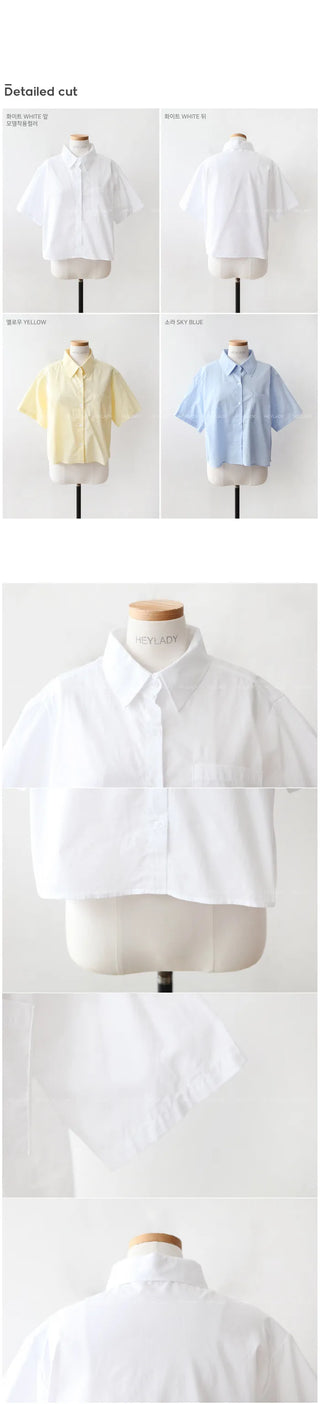 Cotton cropped short-sleeved shirt