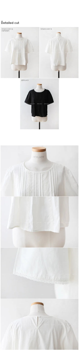 Pleated short-sleeved blouse
