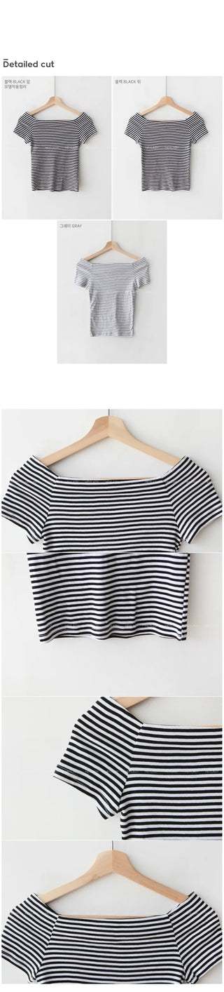 Striped off-shoulder t-shirt