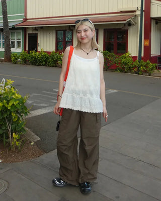 Waist drawstring cargo parachute pants