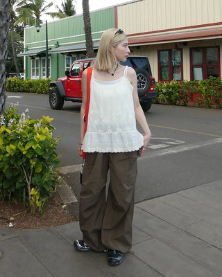 Waist drawstring cargo parachute pants