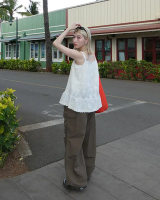 Waist drawstring cargo parachute pants