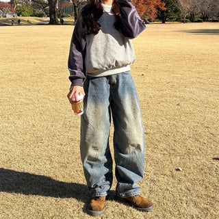 Pleated wide-leg denim pants