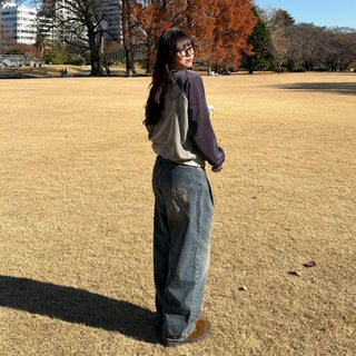 Pleated wide-leg denim pants