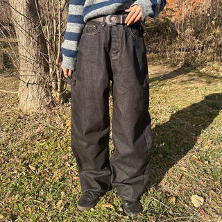 Pocket embroidered denim pants