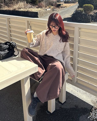 (Unisex) Brown Cotton Balloon Pants