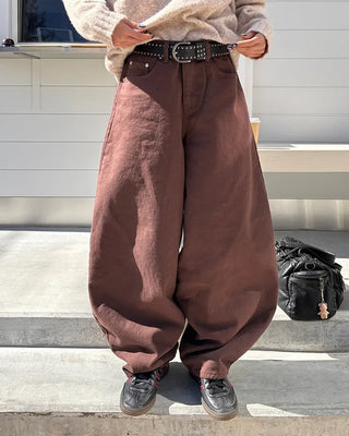 (Unisex) Brown Cotton Balloon Pants