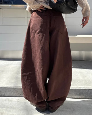 (Unisex) Brown Cotton Balloon Pants