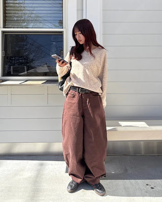 (Unisex) Brown Cotton Balloon Pants