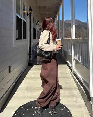 (Unisex) Brown Cotton Balloon Pants