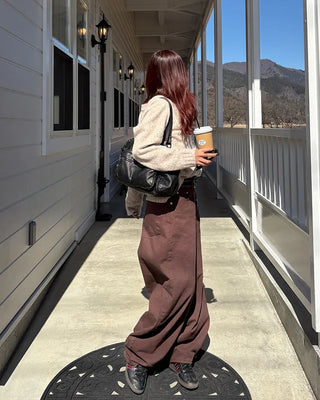 (Unisex) Brown Cotton Balloon Pants