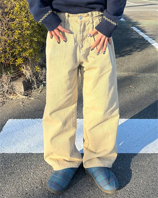 Cotton pants with adjustable waist and pleats