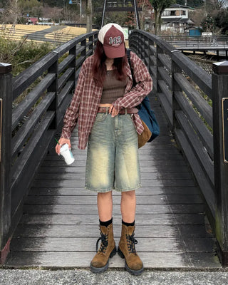 Vintage Wash Half Denim Pants