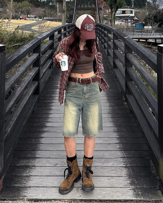 Vintage Wash Half Denim Pants