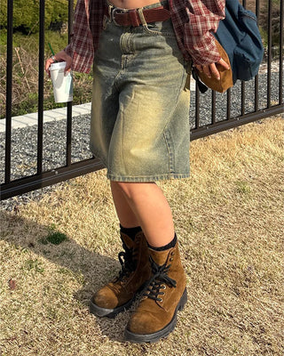 Vintage Wash Half Denim Pants