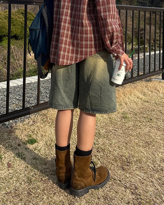 Vintage Wash Half Denim Pants
