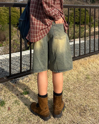 Vintage Wash Half Denim Pants