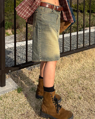 Vintage Wash Half Denim Pants