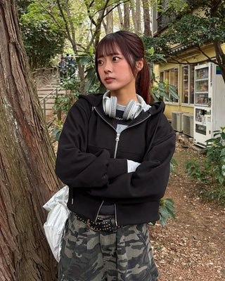 Cropped double-zip hoodie