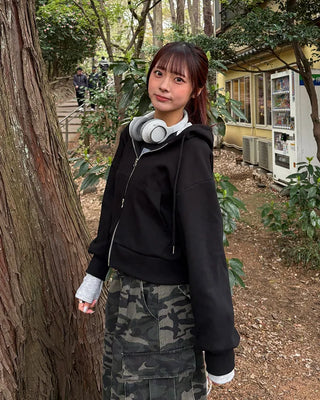 Cropped double-zip hoodie