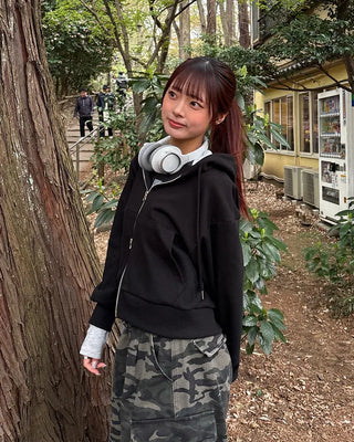 Cropped double-zip hoodie