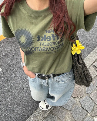 9 Effect Lettering Half T-Shirt