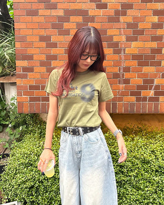 9 Effect Lettering Half T-Shirt