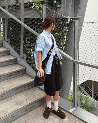 (Unisex) Oversized One-Pocket Collar Half Shirt