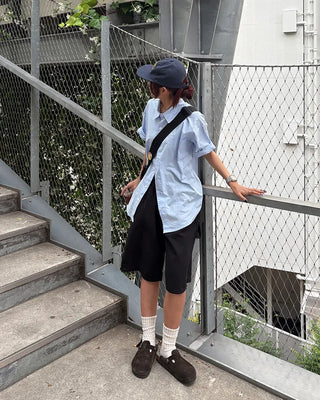 (Unisex) Oversized One-Pocket Collar Half Shirt