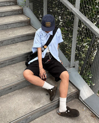 (Unisex) Oversized One-Pocket Collar Half Shirt