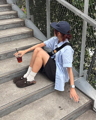(Unisex) Oversized One-Pocket Collar Half Shirt