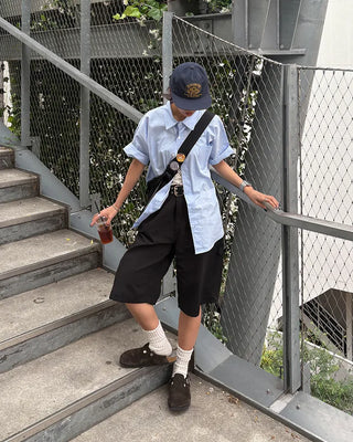(Unisex) Oversized One-Pocket Collar Half Shirt
