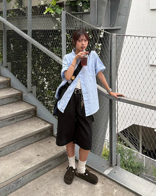 (Unisex) Oversized One-Pocket Collar Half Shirt