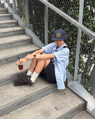 (Unisex) Oversized One-Pocket Collar Half Shirt