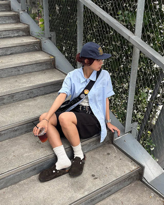 (Unisex) Oversized One-Pocket Collar Half Shirt