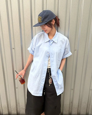 (Unisex) Oversized One-Pocket Collar Half Shirt