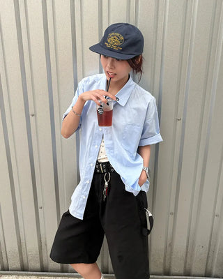 (Unisex) Oversized One-Pocket Collar Half Shirt