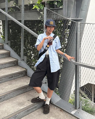 (Unisex) Oversized One-Pocket Collar Half Shirt