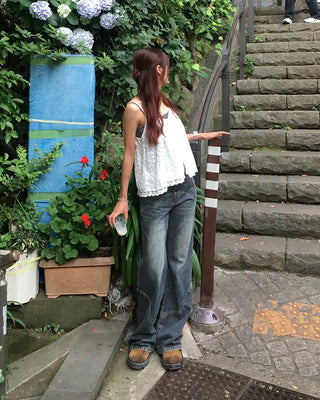 Unique seam flared denim pants