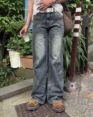 Unique seam flared denim pants
