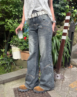 Unique seam flared denim pants