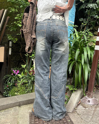 Unique seam flared denim pants