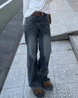 Unique seam flared denim pants