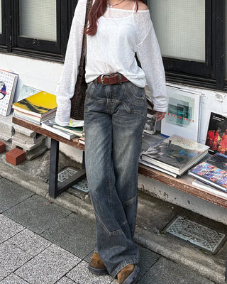Unique seam flared denim pants