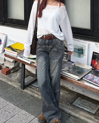 2-way loose sheer summer knit T-shirt